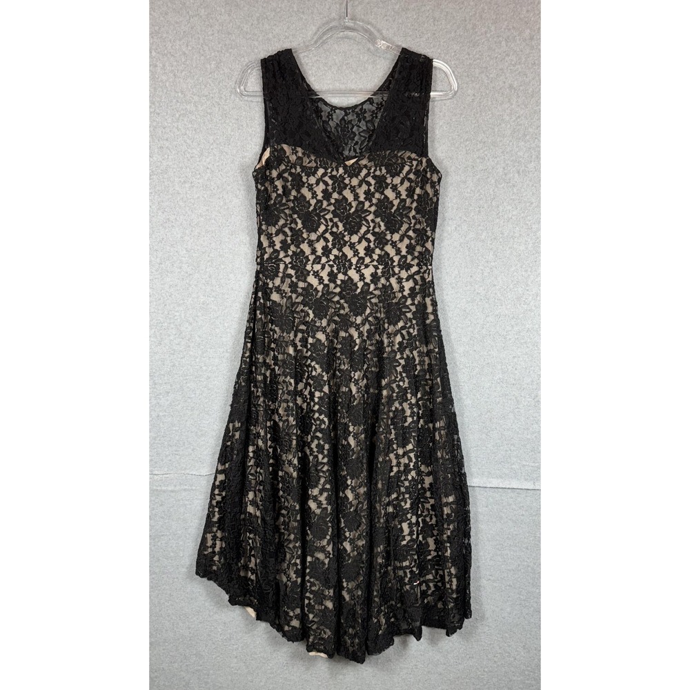Sangria Dress Womens 12 Black Nude Lace Sleeveless Cocktail Party Formal Lined